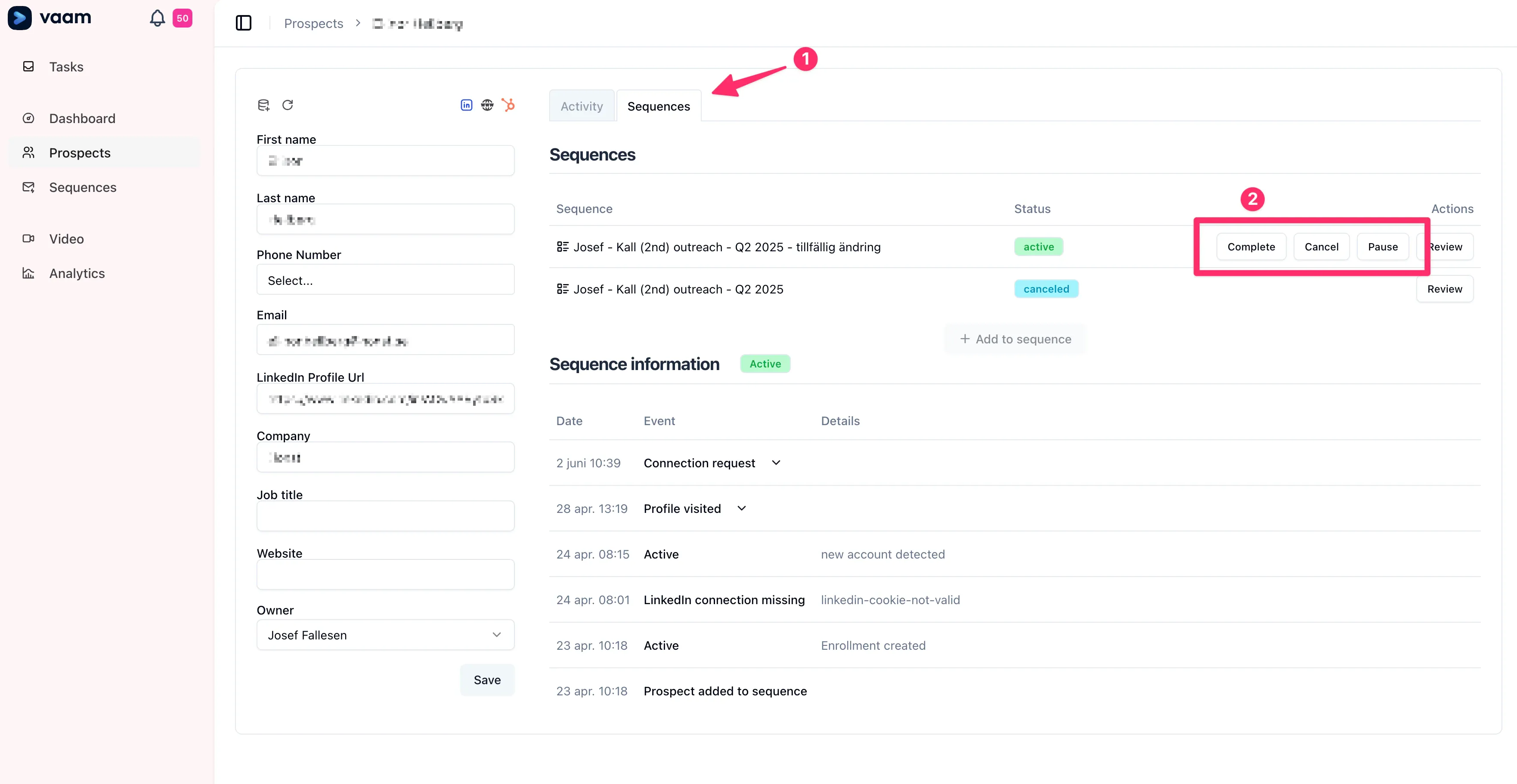 Screenshot of how to cancel a sequence